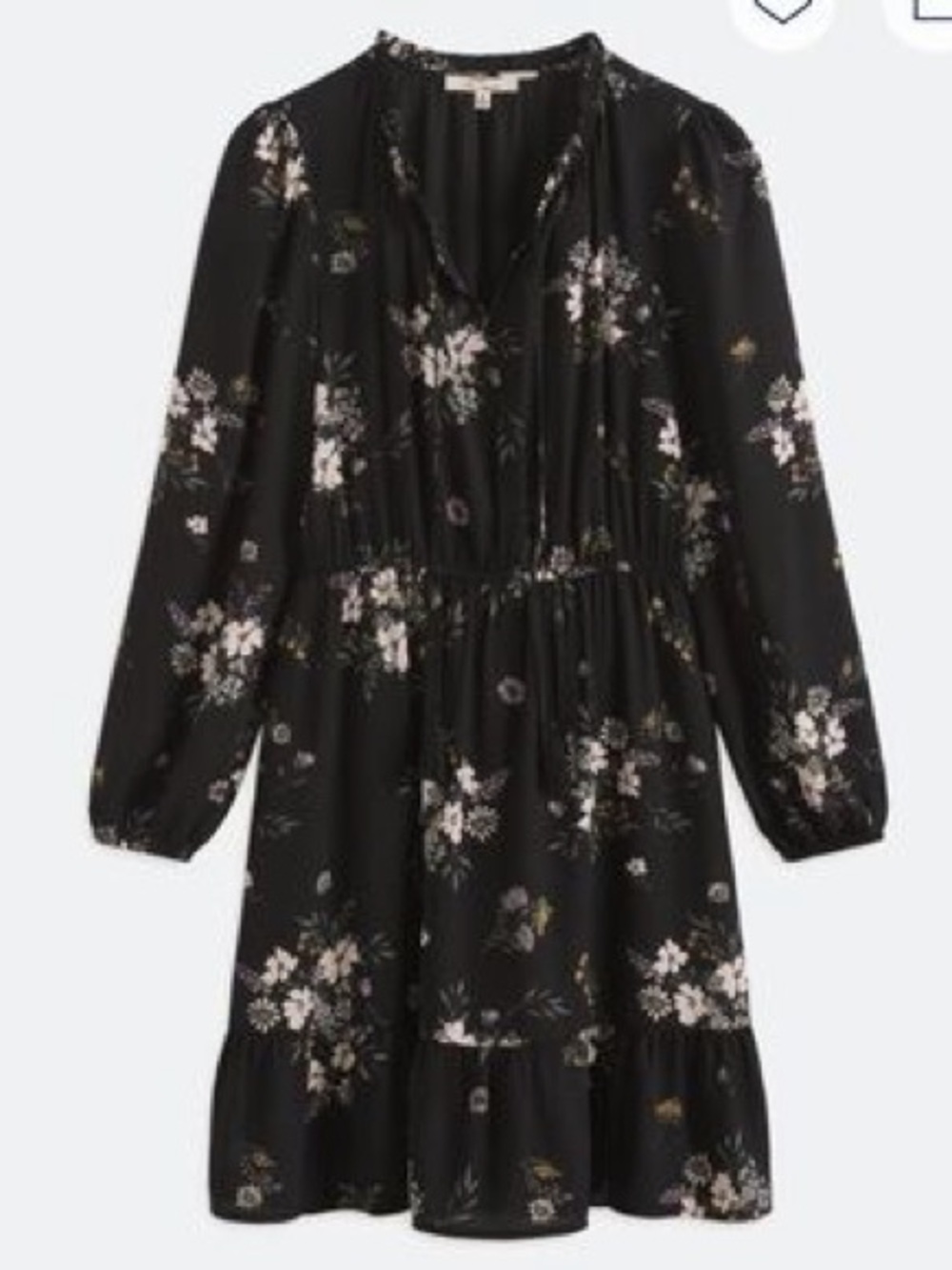 Les Serein Black Floral Long-Sleeve Tiered Dress by